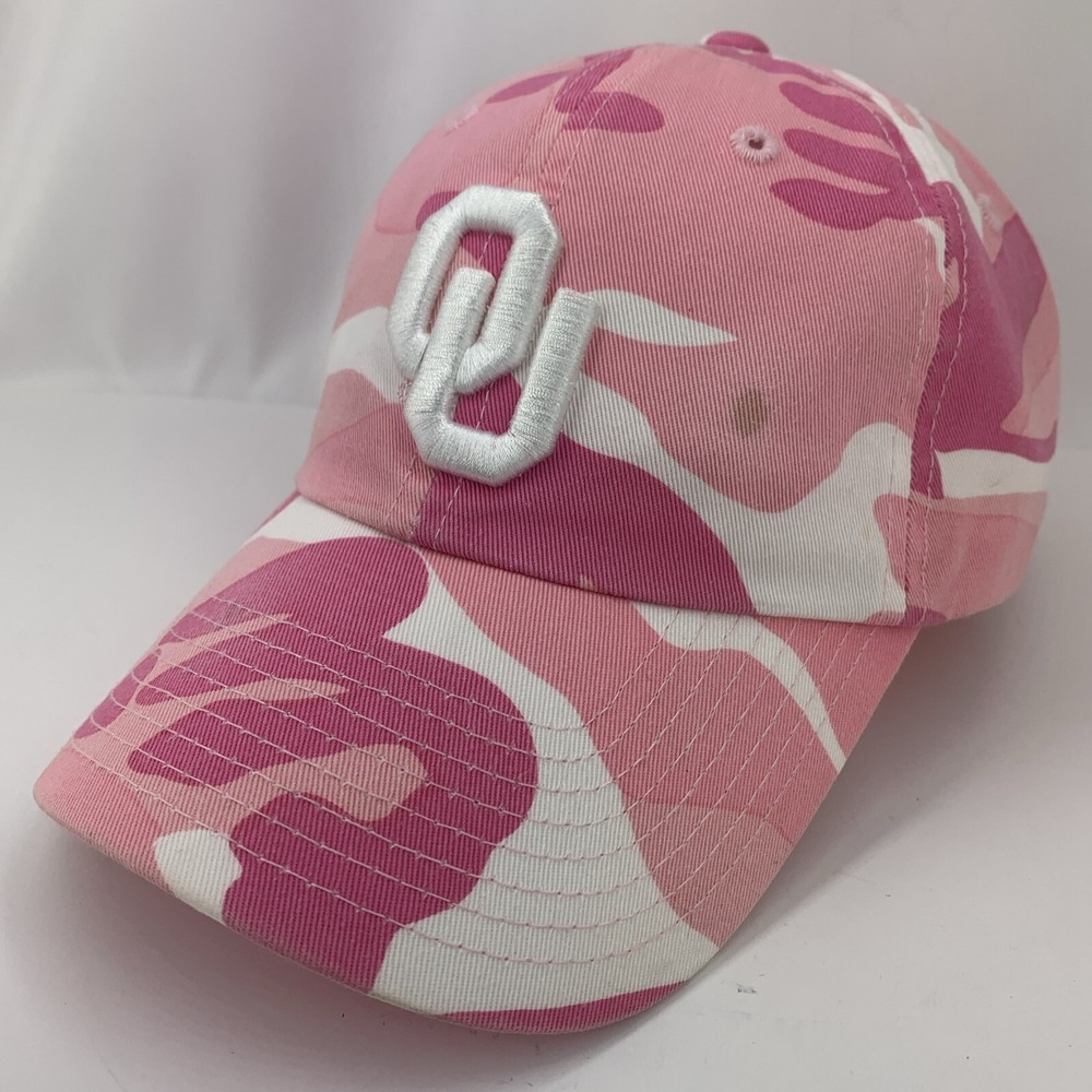 Oklahoma Sooners OU Hat Pink Camo Captivating Adjustable OSFA Baseball Cap STAIN